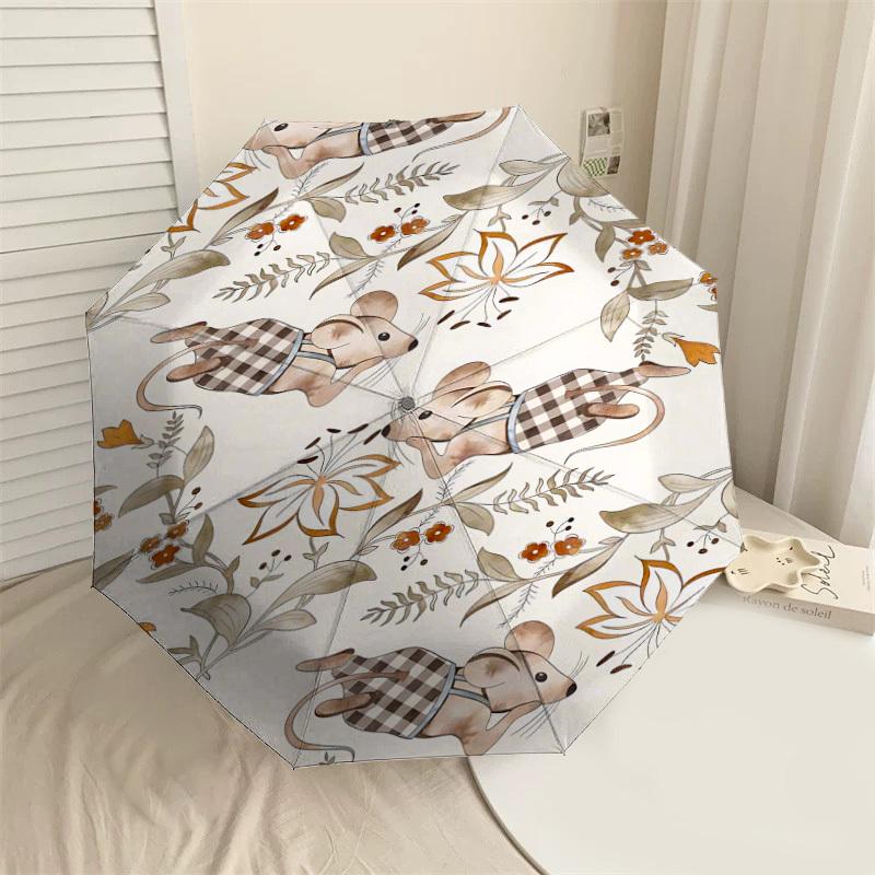 

1PC Mouse Floral Umbrella-8-Rib Reinforced Portable Folding Travel Suitable for All Seasons Outdoor Daily Use -J0320