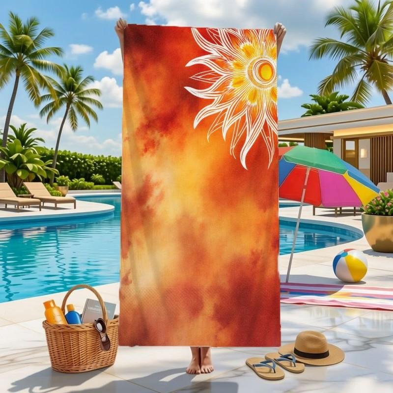Gradient Orange Sunset Sunflower Line Art Beach Towel Quick Dry Microfiber Towel For Swimming Pool Beach Bath Outdoor Daily Use