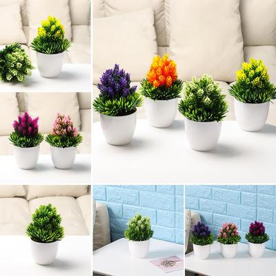 1 SET Mini Desktop Ornament Home Decor Artificial Flower Fake Potted Plastic Plant Simulation Bonsai