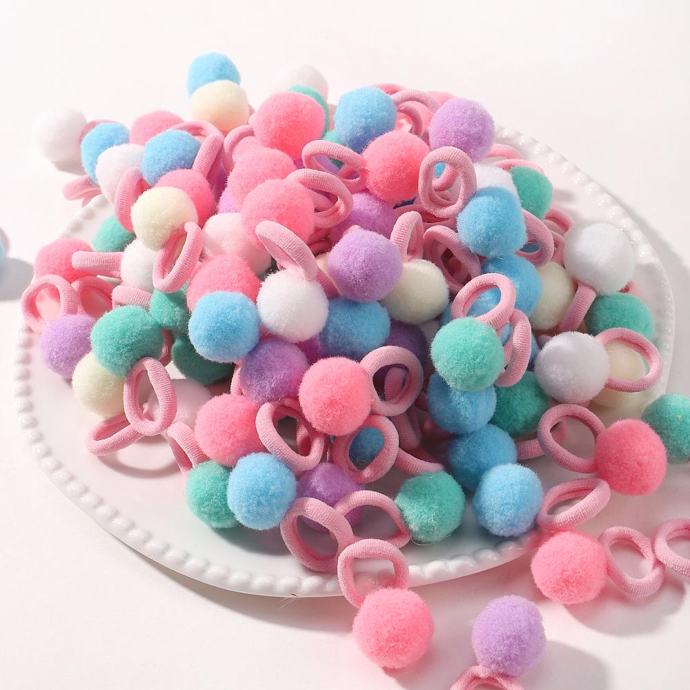 10/20pcs Sweet Colorful Elastic Hair Bands Plush Ball Rubber Band for Baby Girls Scrunchie Hair Ties Clip Kids Hair Accessories