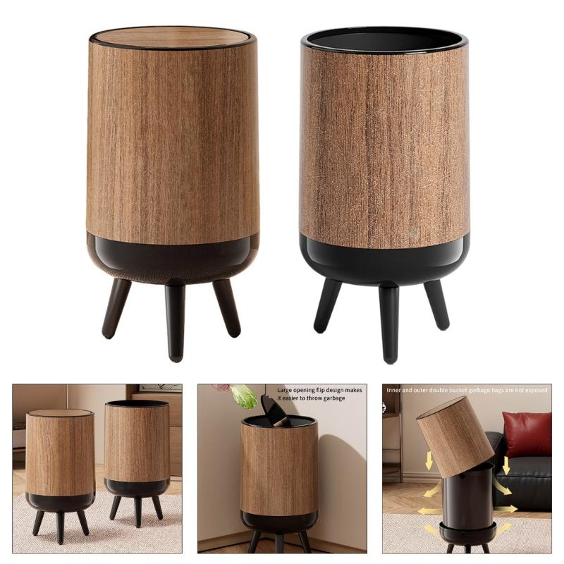Hoher Mülleimer mit erhöhten Beinen Holzmaserung Kunststoff-Abfalleimer Moderne Dekoration für Küche, Bad, Schlafzimmer