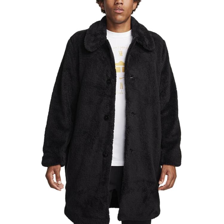 Nike Solid Color James Coral Fleece Spliced Single-Breasted Casual Jacket Men Jacket Black FB7120-010