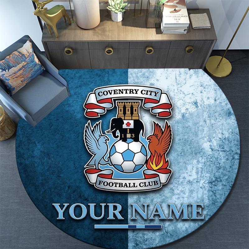 Custom Name Coventry City F.C Round Area Rug,Carpet Rug for Living Room Bedroom Sofa Playroom Decor,Non-slip Floor Mat