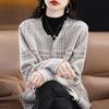 Women's French Chic Wool Houndstooth Cardigan - Autumn/Winter Thick Knit Tassel Coat