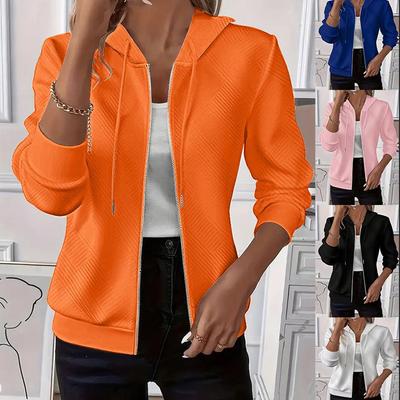 Women's Solid Color Knitted Zip-Up Hooded Sweatshirt Jacket, Autumn/Winter Long Sleeve 2025 Bestseller