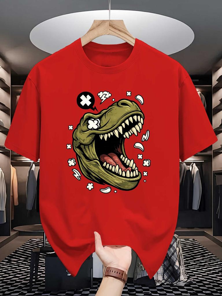 Roaring T Rex Unisexs Crew Neck T Shirt Angry Dinosaur Head Comic Lightning Burst Graphic Short Sleeve Casual Street Tops