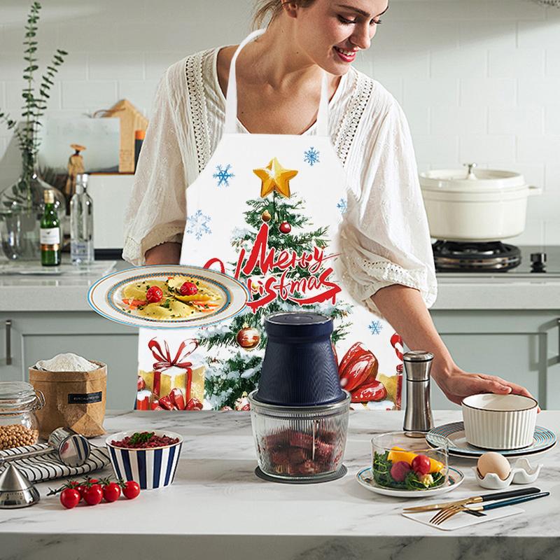 1PC Cartoon Print Waterproof Apron Protective Party Breathable Kitchen Adjustable Santa Claus Stain-Resistant 68x55cm