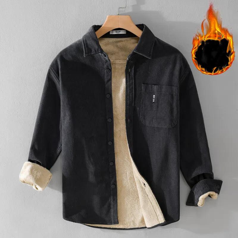

Зимние теплые мужские топы, повседневные, утолщенные, из чистого хлопка, рубашка на пуговицах, с карманами, однотонная флисовая рубашка, простая мужская одежда 3XL темно-серого