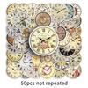 50 Nostalgic Clocks and Doodles Personalized Creative Retro Guka Decorative Mobile Phone Case Suitcase Stickers Waterproof