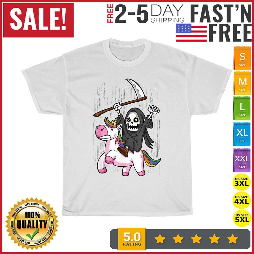 

Смертельный Металл Рок Музыка Радуга Жнец Едет на Единороге Футболка Мужская Женская Новая L