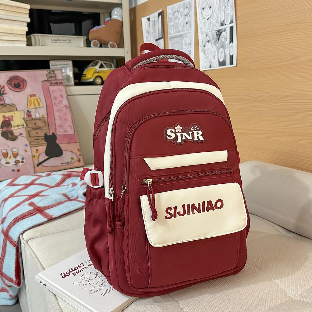 Schoolbag new high-value large-capacity ins burden reduction fashionable simple contrasting versatile schoolbag junior high school student backpack 