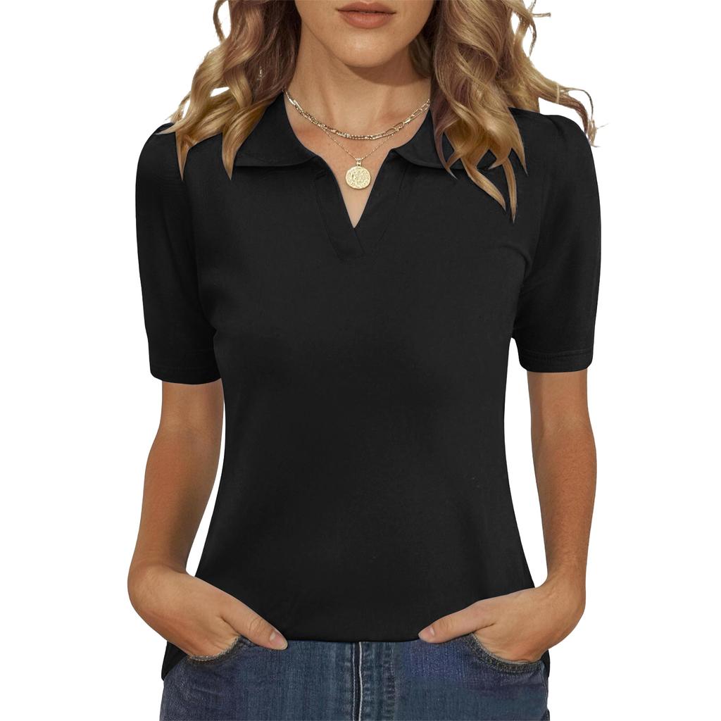 Short Sleeve Blouses for Women V Neck Collared Womens Short Sleeve Blouses Casual Pullover Women's Short Sleeve Tops