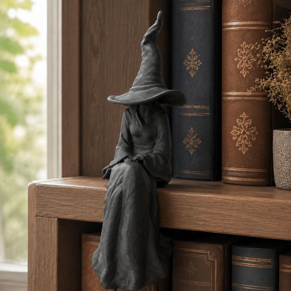 Black Sitting Witch Statue Retro Spooky Bookshelf Ornament Home Decoration