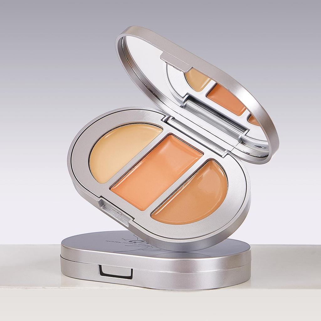 QXQY Natural Fit Tri-Color Concealer Stereoscopic Concealer Dark Circles Brighten Tear Troughs Salmon Color