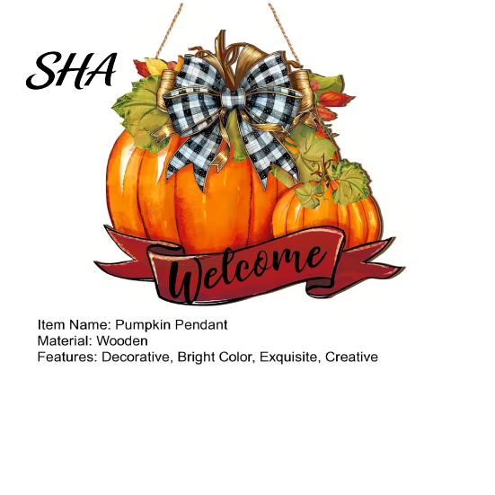 Bright Color Pumpkin Pendant Fall Welcome Sign, Thanksgiving Door Hanger, Wooden Decor Weather-resistant Sign Hanging Porch for Autumn Harvest