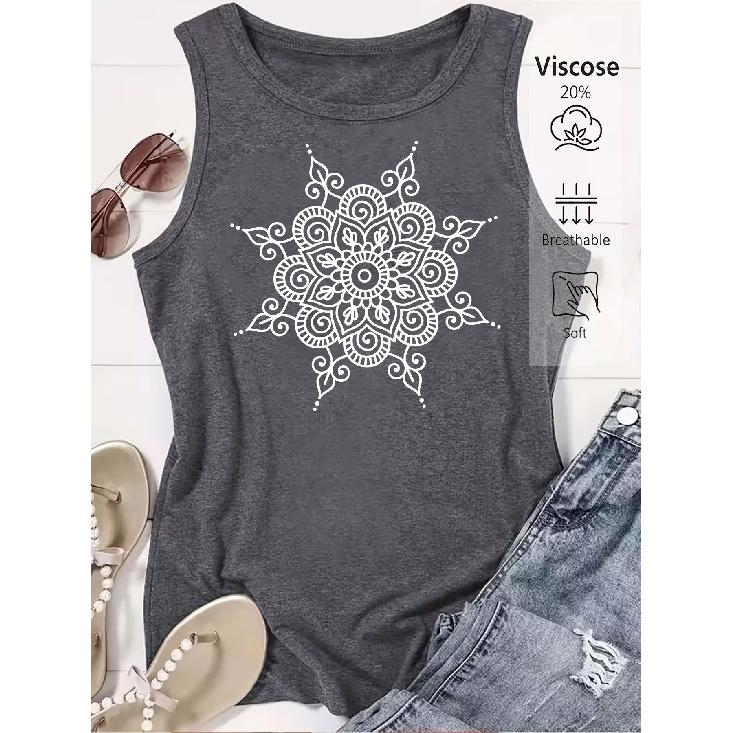 Elegant Vest for Women Mandala Pattern Printed Casual Loose Summer Vest Fashionable and Elegant Tops for Commuting, Vacation, and Everyday Wear In a
