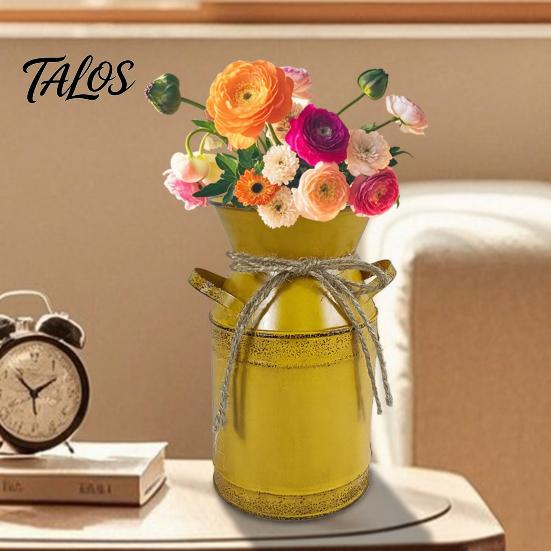 Lightweight Metal Vase Rustic Milk Can with Handle, Vintage Jug for Retro Fresh/Dried/Artificial Flowers, Distressed Flower Container Home Decor
