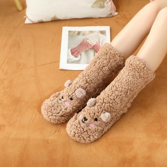 Calzini Pantofola Orsetto Morbidi Calze Animali Carini in Peluche Spesso con Orecchie d'Orso Calde Invernali Antiscivolo per Casa Camera da Letto Soggiorno
