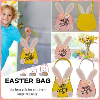 Easter Tote Bag Basket Bunny Decoration Storage Bag, Easter Bunny Basket Reusable Shopping Bag