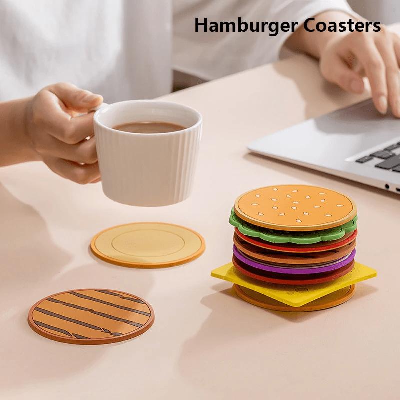 8 ks/sada Podtácky ve tvaru burgeru Kreativní podložka pod hrnek Silikonová izolační podložka Držák na hrnek Kuchyňská jídelní barová stolní dekorace Dětský dárek LS