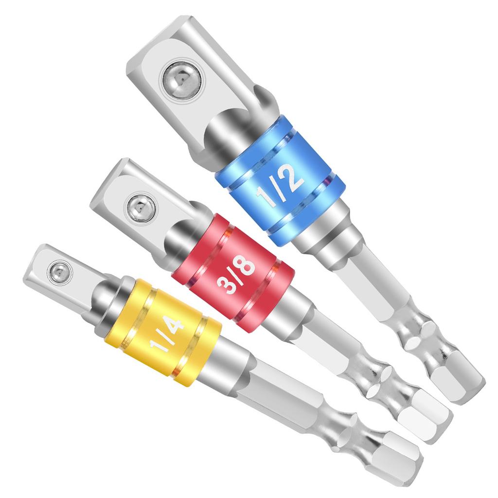 3pcs Impact Socket Adapter Set For Drill 1/4" 3/8" 1/2" Hex Socket Adapter Drill Bits Set,For Impact Wrenches