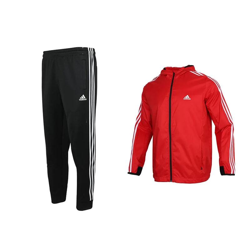 

Adidas Windbreaker Zip-Up Hoodie Logo Print Three Stripes Cuffed Pants Casual Sports Set Men sets GQ0624+TR30P4-CBW S