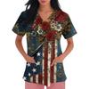 Women Nursing Scrub Tops V Neck Short Sleeve American Flag Scrub Top 4th Of July Tees Patriotic Blouse Tops Women's Scrub
