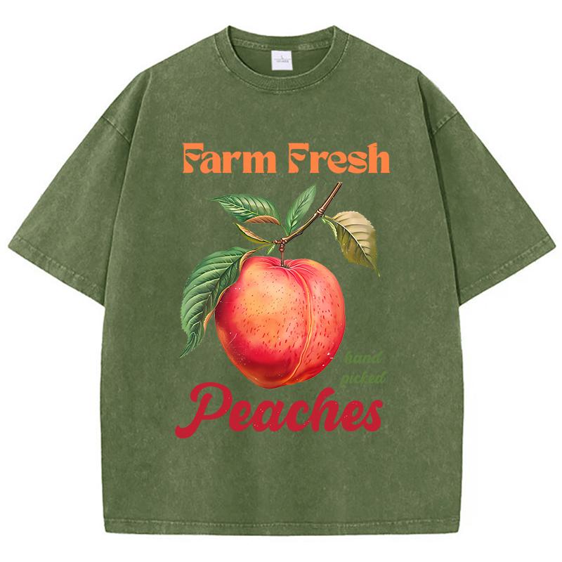 Farm Fresh Hand Picked Peaches Prints Washed TShirts Women Cotton T Shirts Comfortable Distressed ONeck Tops Summer Clothes S