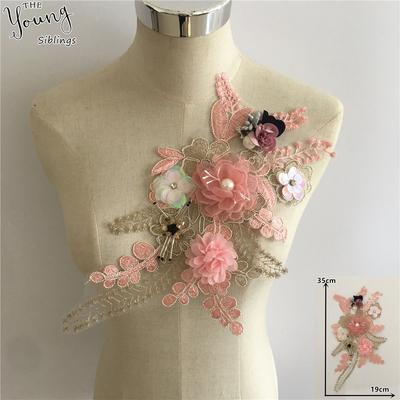 High Quality Three-Dimensional Dipping Flower Imitation Pearl Embroidered Lace Collar Corsage Diy Handmade Sequined Women'S Accessories