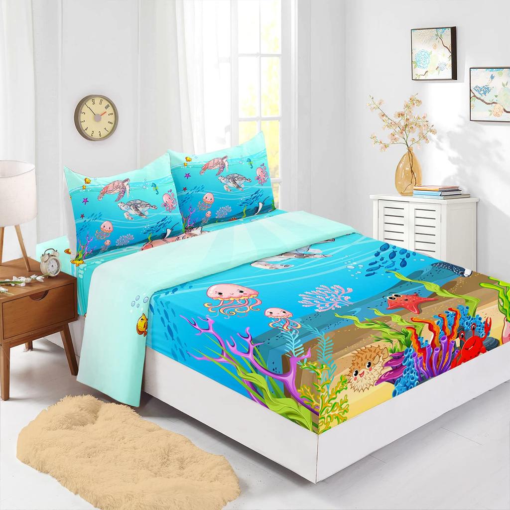 Ocean Beach Turtle Pattern Sheet Four-Piece Bedding Set Bedroom Dormitory Bedding Decoration