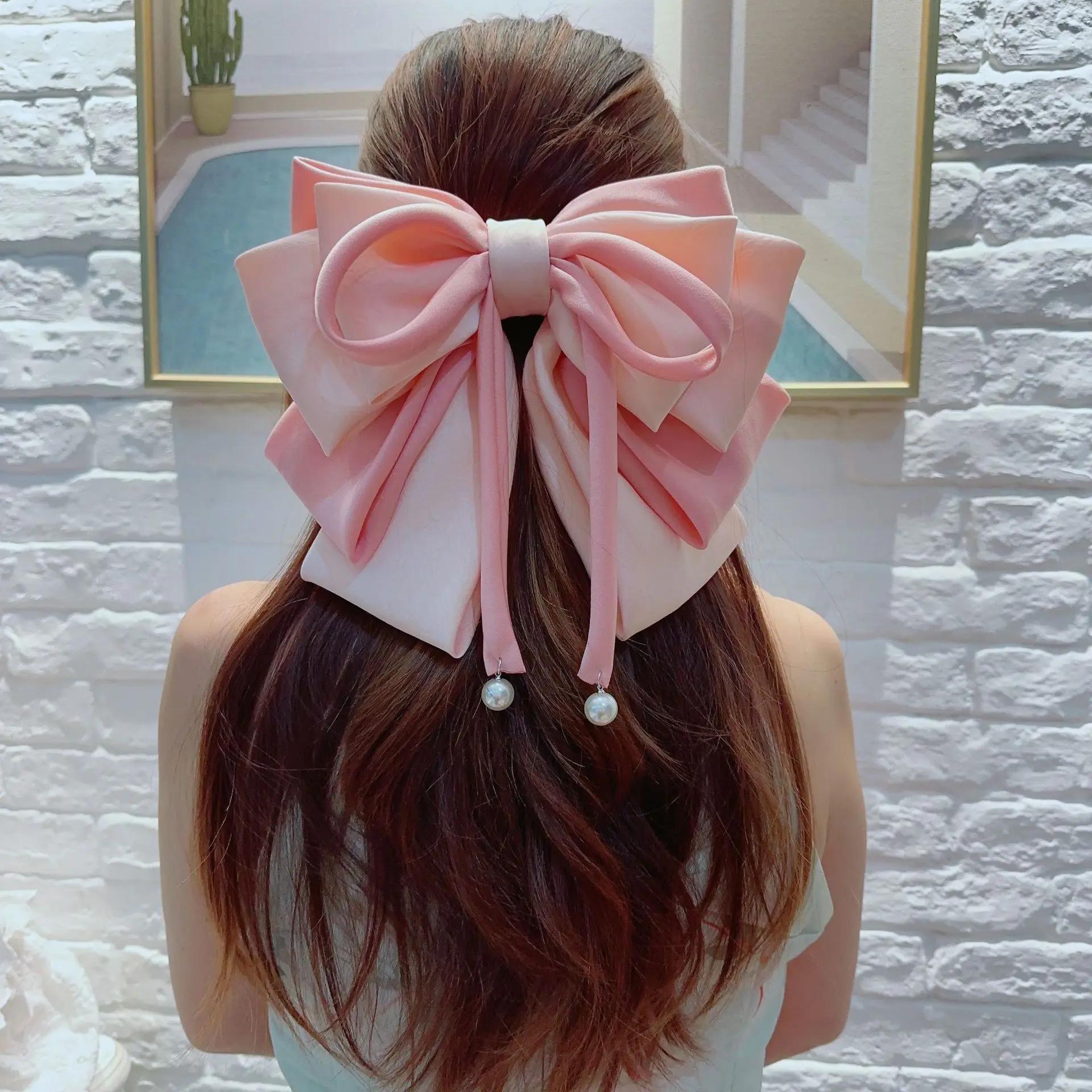High-end Ribbon Large Bow Hair Clips for Women Elegant Barrettes Bowknot Spring Clip Female Ponytail Clip Hair Accessories