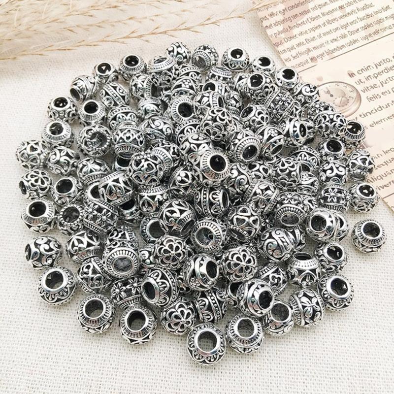 10Pieces European Style Spacer Beads with Large Holes Silver Round Spacer Beads Accessory for Creative Jewellery Making
