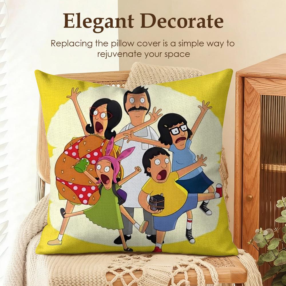 Anime B-Bobs B-Burgers Cushion Cover Natural Linen Organic Fabric Double-Sided Printing Sofa Home Decor Gift Pillow Case