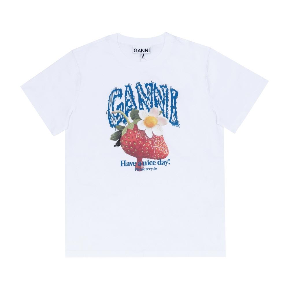 GANNI weiß T-Shirt mit Erdbeermotiv Bio-Baumwolle - Größe XS - Bild 6