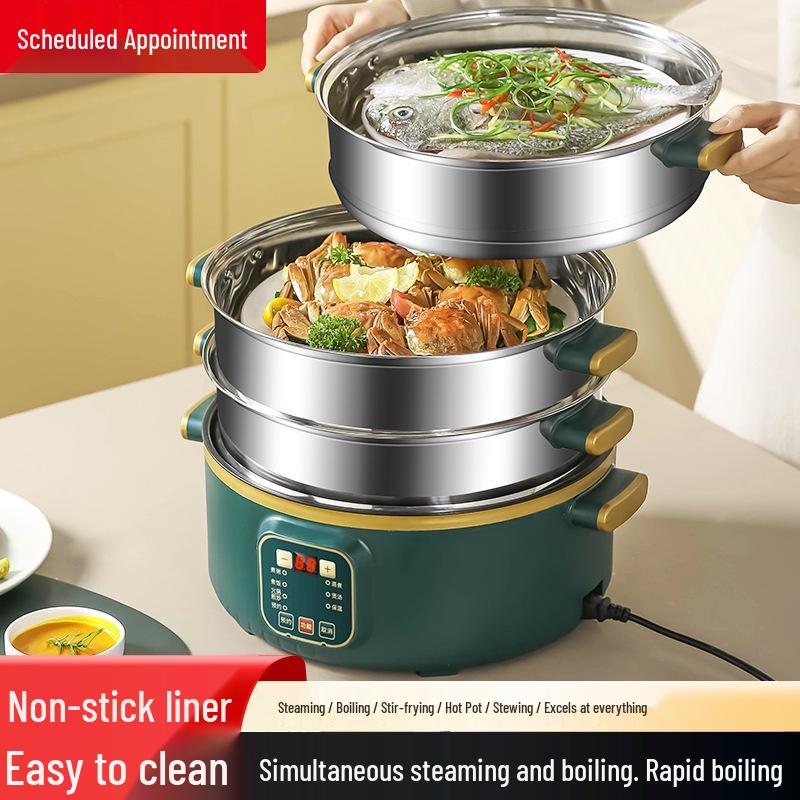 Multifunctional Electric Three-Layer Steamer and Hot Pot with Automatic Power-Off and Timer