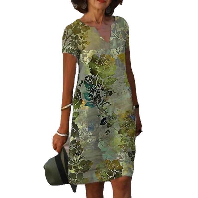 

YYFS женские модные летние весенние повседневные платья с цветочным узором и коротким рукавом с v-образным вырезом XXXL