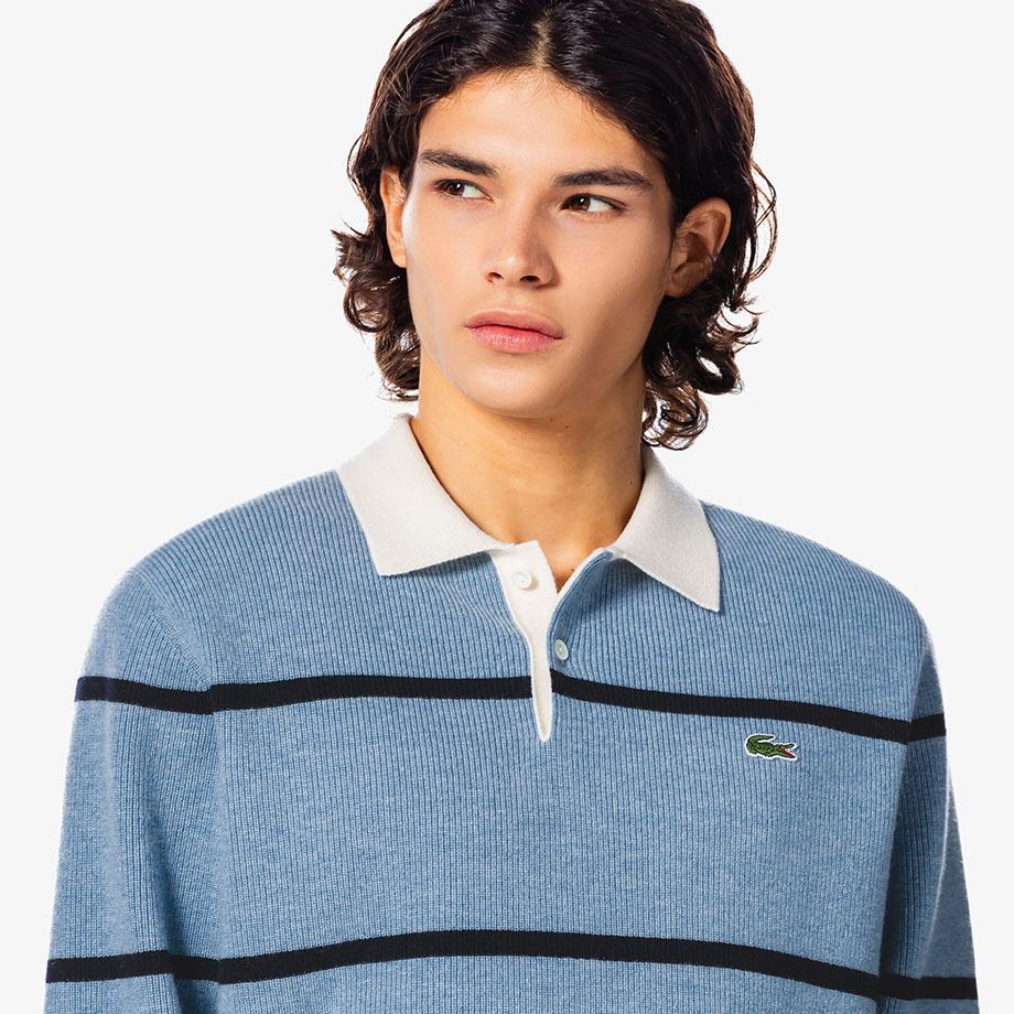 [Lacoste] Men's Rib Knit Rugby Sweater Polo Shirt AH405E-55NHBP