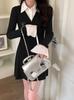 Fake Two-piece Gray POLO Collar Dress, Children's Autumn and Winter New Temperament, Spice Girl Bottoming, Hip-wrapped Skirt Inside