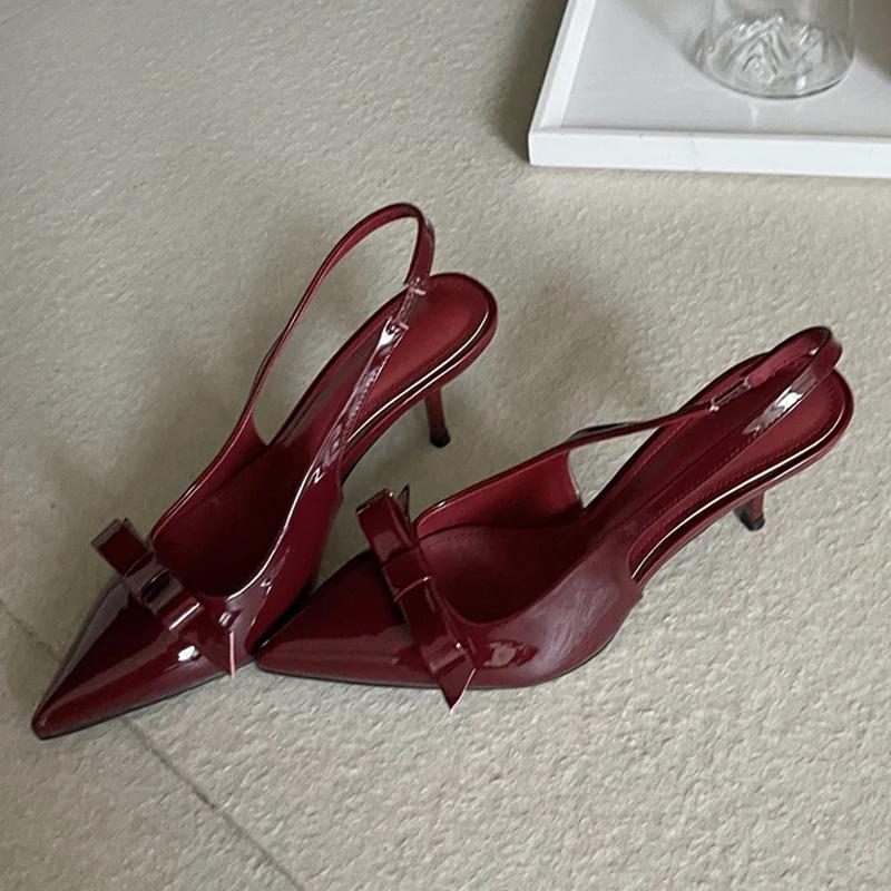 

Большой размер 43 бабочка-узлом Slingbacks женские туфли-лодочки элегантные остроносые туфли на тонком каблуке сексуальные банкетные Zapatos De Mujer 36