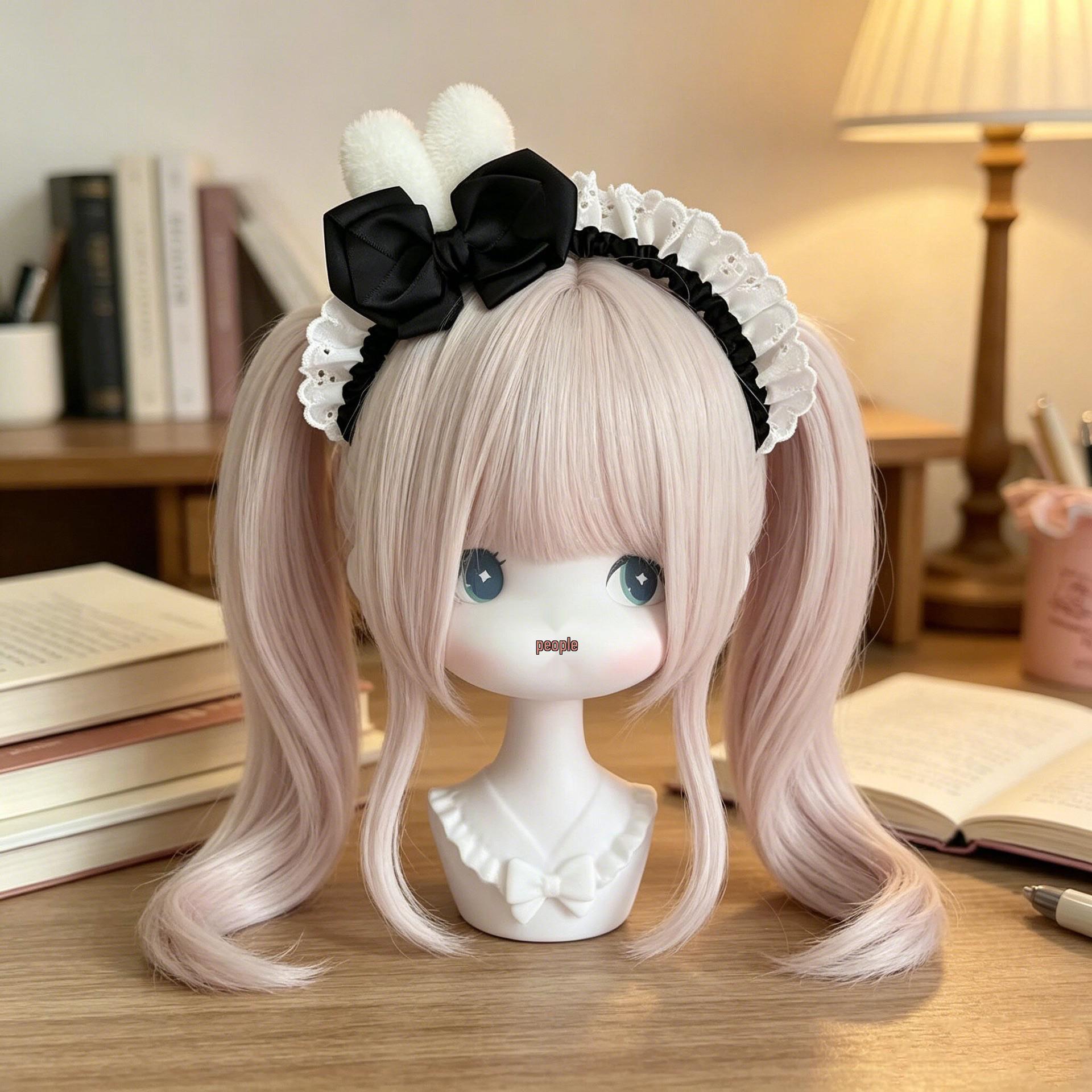 Retro Japanisches Lolita Dienstmädchen Schleifen-Haarband für Damen - Süßes Cosplay Haaraccessoire black