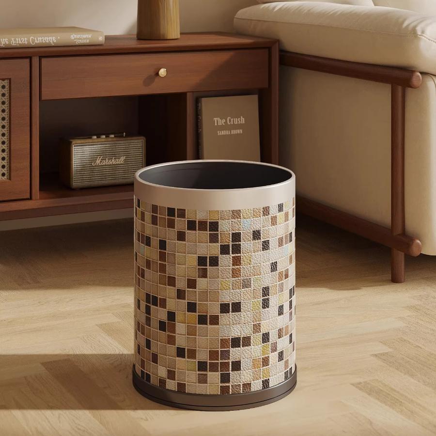 Vintage Mosaic Ceramic Trash Can Large Capacity Waste Bin for Living Room Bedroom Bathroom Stylish Home Decor High-End Gifts