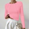 Women's Color Split Chest Long Sleeved Round Neck T-shirt For Summer Wear