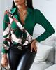 Autumn/Winter Long-Sleeve V-Neck Retro Color Block Shirt 2021