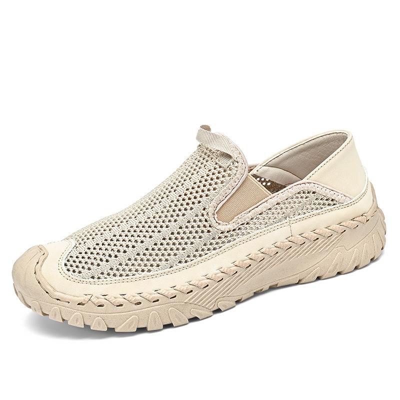 Fashion Summer Flying Mesh Men's Shoes Large-sized Casual Shoes Breathable Soft-soled Anti-slip Handmade Fashionable Flat Shoes Men