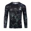 Herren Langarm Rundhals Anglerhemd Waben Camo Print Motorradfahren Off-Road Wandern Camping
