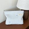 Blue and White Striped Bow Embroidered Makeup Bag, Zippered Storage Bag, Portable Travel Cosmetics and Skincare Storage Bag
