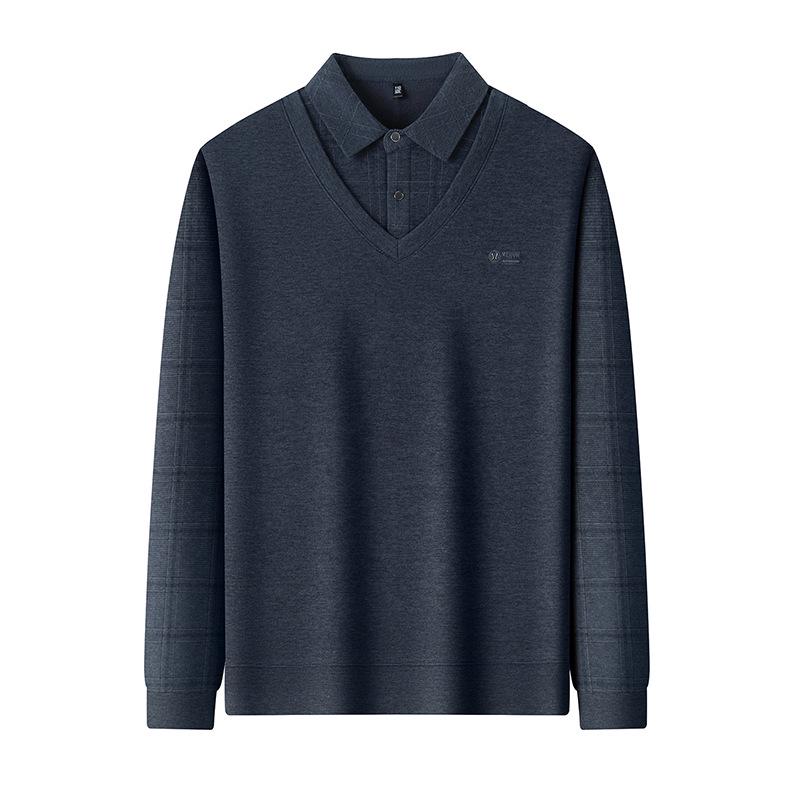 Dicker Samt-Strick-Pullover mit Revers für Männer mittleren Alters und ältere Männer - Stilvoller Zwei-in-Eins Winterpullover