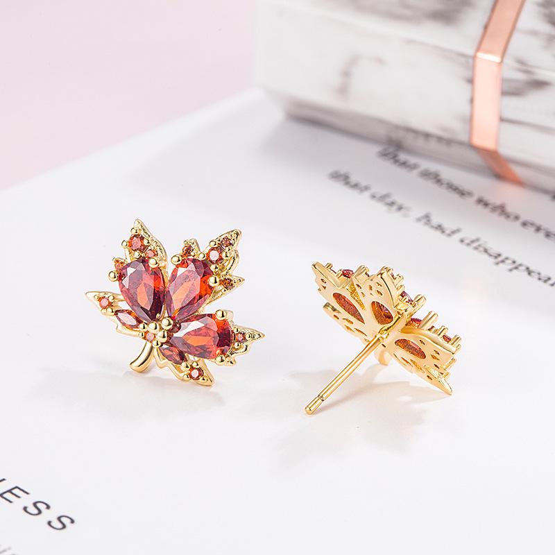 Boucles d'oreilles Feuille d'érable Zircon Rouge Automne - Tendance Nouvel An 2023
