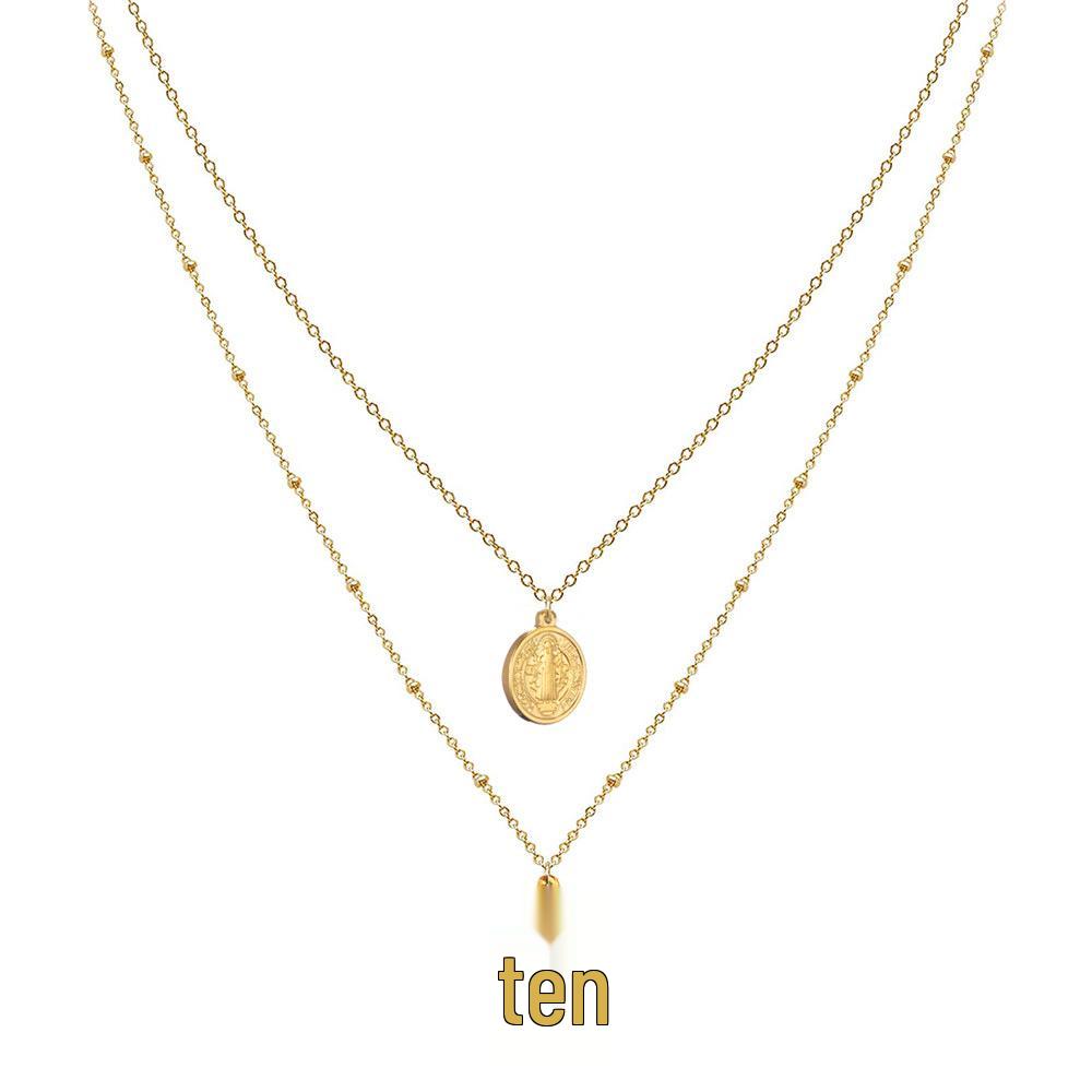 Stainless Steel Religious Cross Pendant Multi-Layer Necklace with Beads