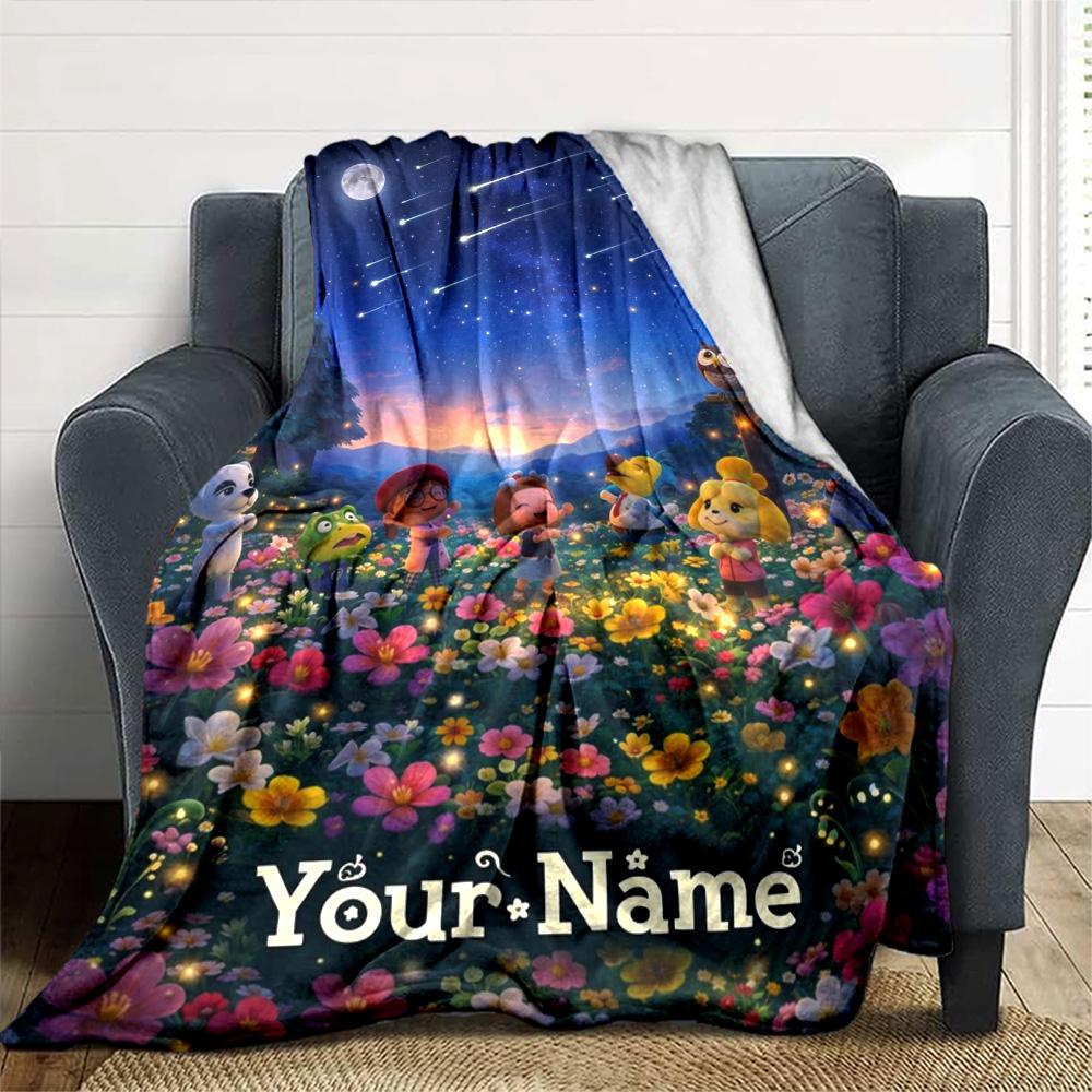Name Custom Animal Crossing Anime Print Flannel Blanket High Quality Warm Comfortable Cover for All Seasons Perfect for Gifts Home Decor